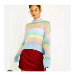 Lazy oaf rainbow multicolor knit light weight sweater long sleeve small